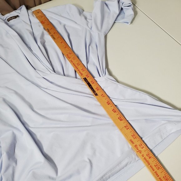 J McLaughlin Faux Wrap Top Womens Large Blue Stretch Long Sleeve Pullover Casual - Picture 9 of 11